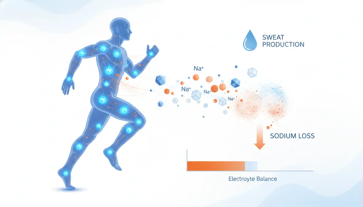 Visual representation of sodium loss through sweat during endurance exercise