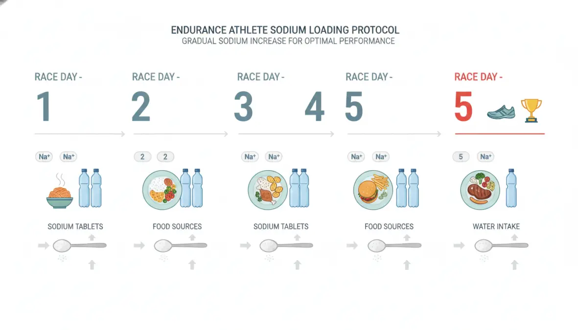 Sodium loading protocol timeline showing pre-race sodium intake schedule for endurance athletes