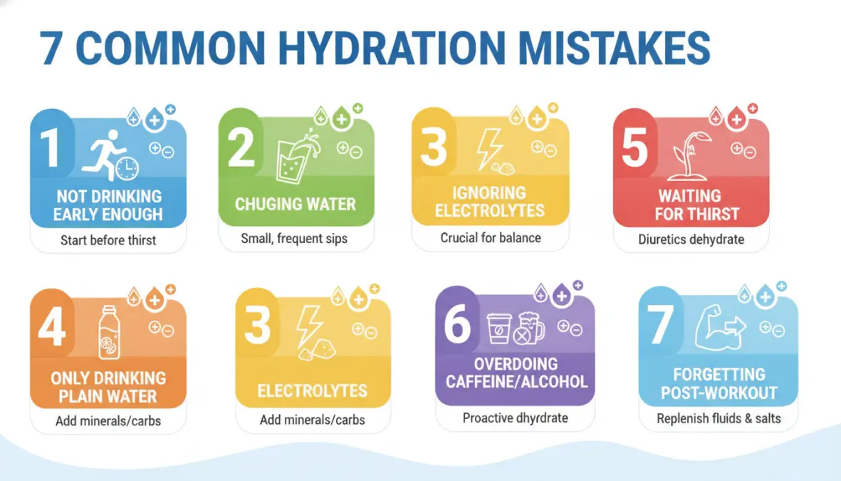 Common summer hydration mistakes athletes make illustrated list