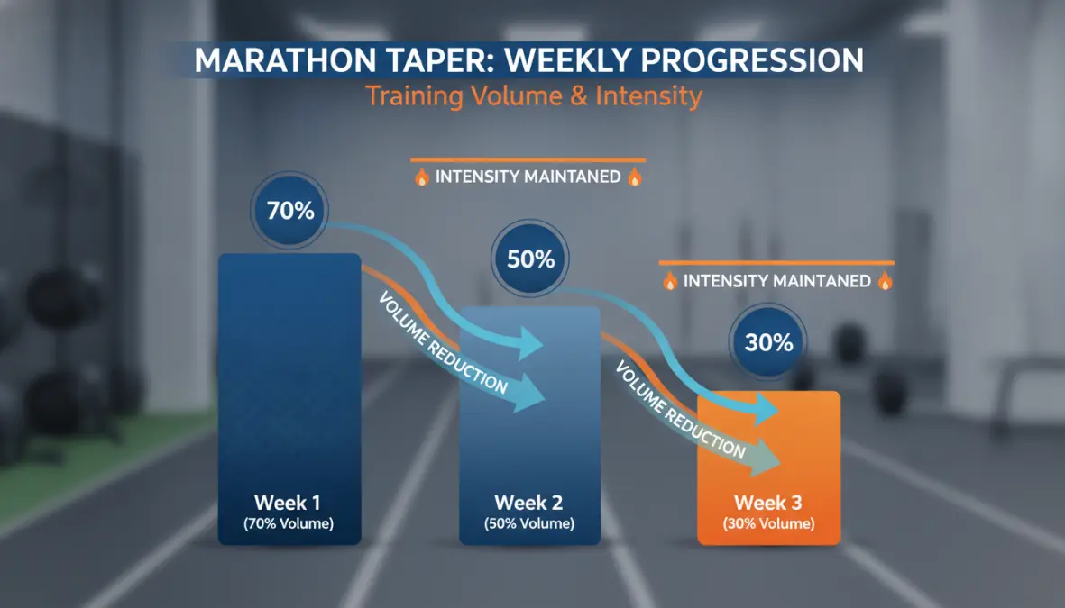 Visual representation of optimal taper duration and volume reduction for endurance athletes