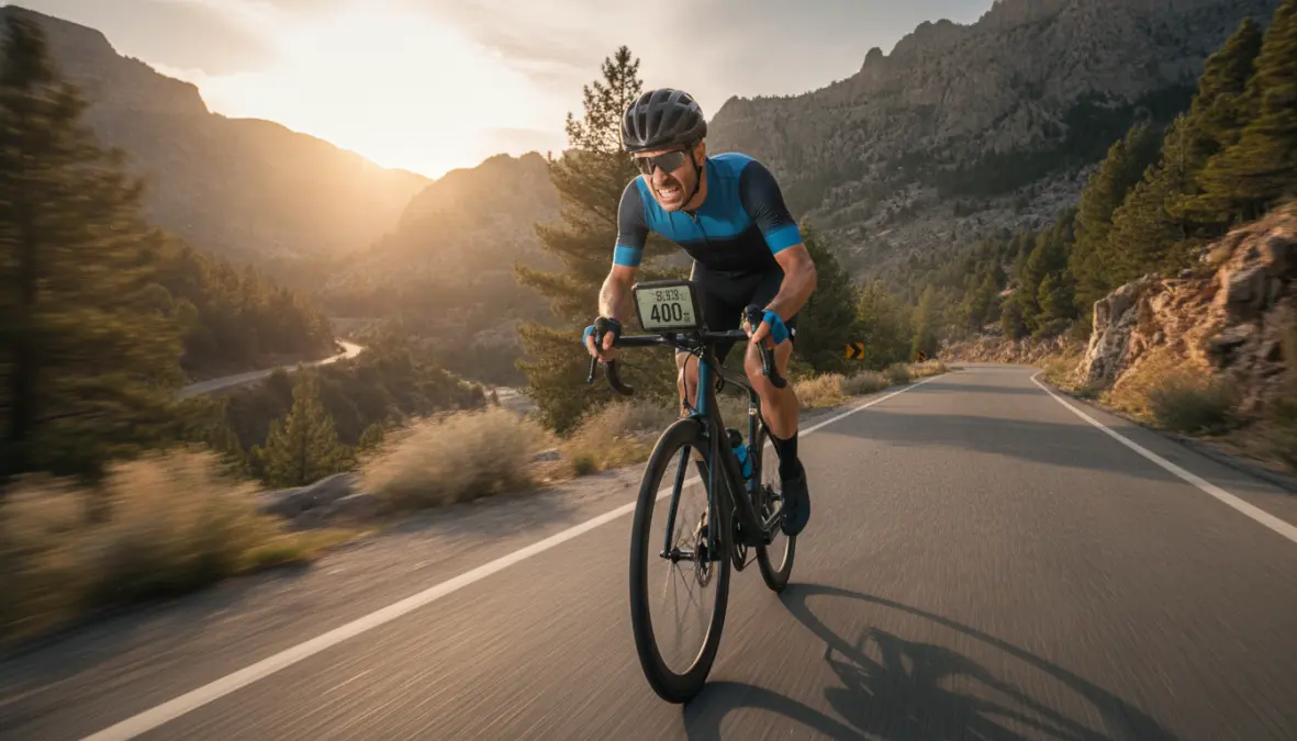 Cyclist executing threshold intervals workout outdoors to increase functional threshold power