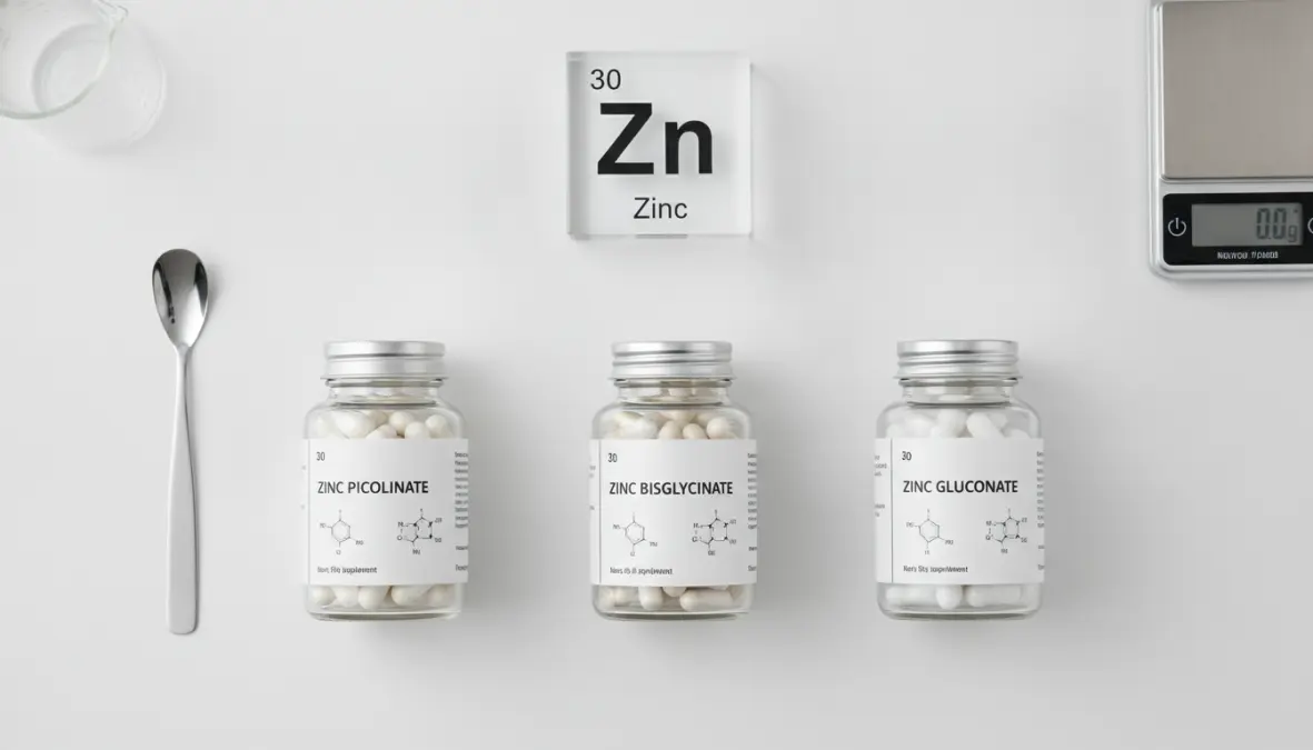 Different forms of zinc supplements for athletes including picolinate and gluconate for optimal absorption