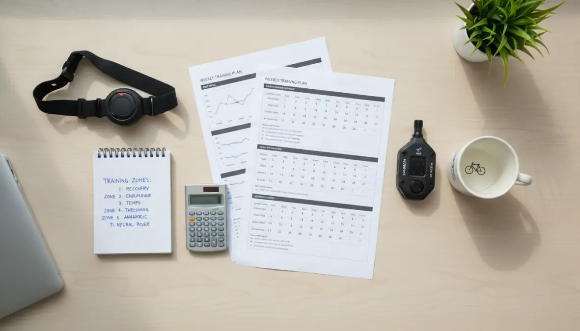 Cycling training plan setup showing zone 2 training schedule and heart rate monitoring tools for aerobic base building