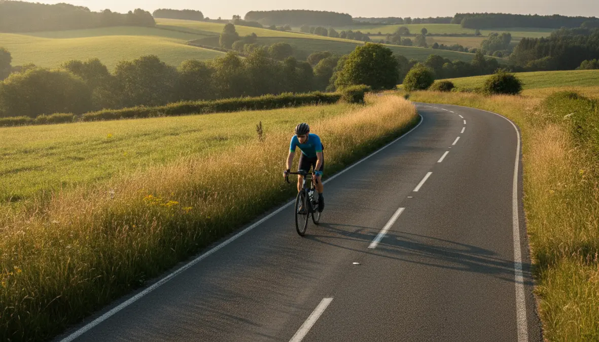 Cyclist performing zone 2 cardio training on road for building aerobic endurance base